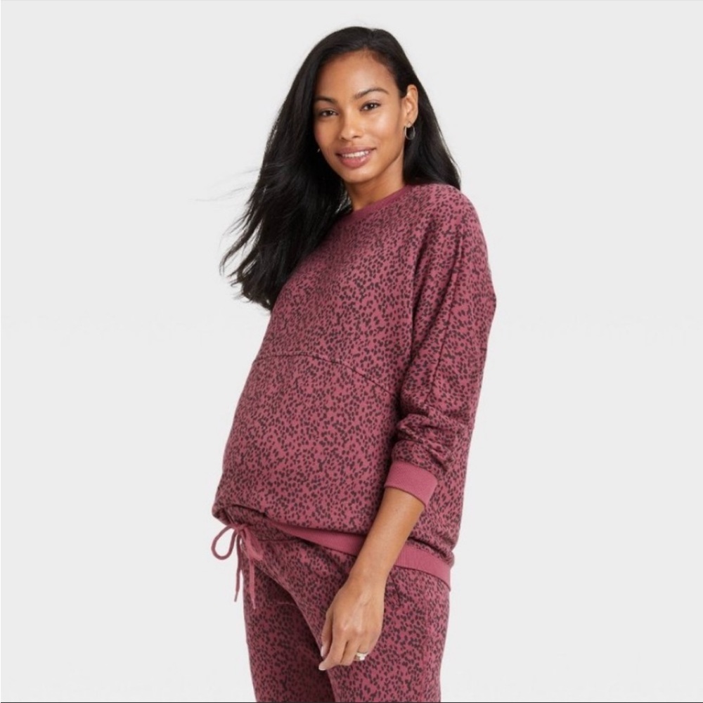 The Nines by Hatch maternity French Terry Sweatshirt Berry Purple leopard XS